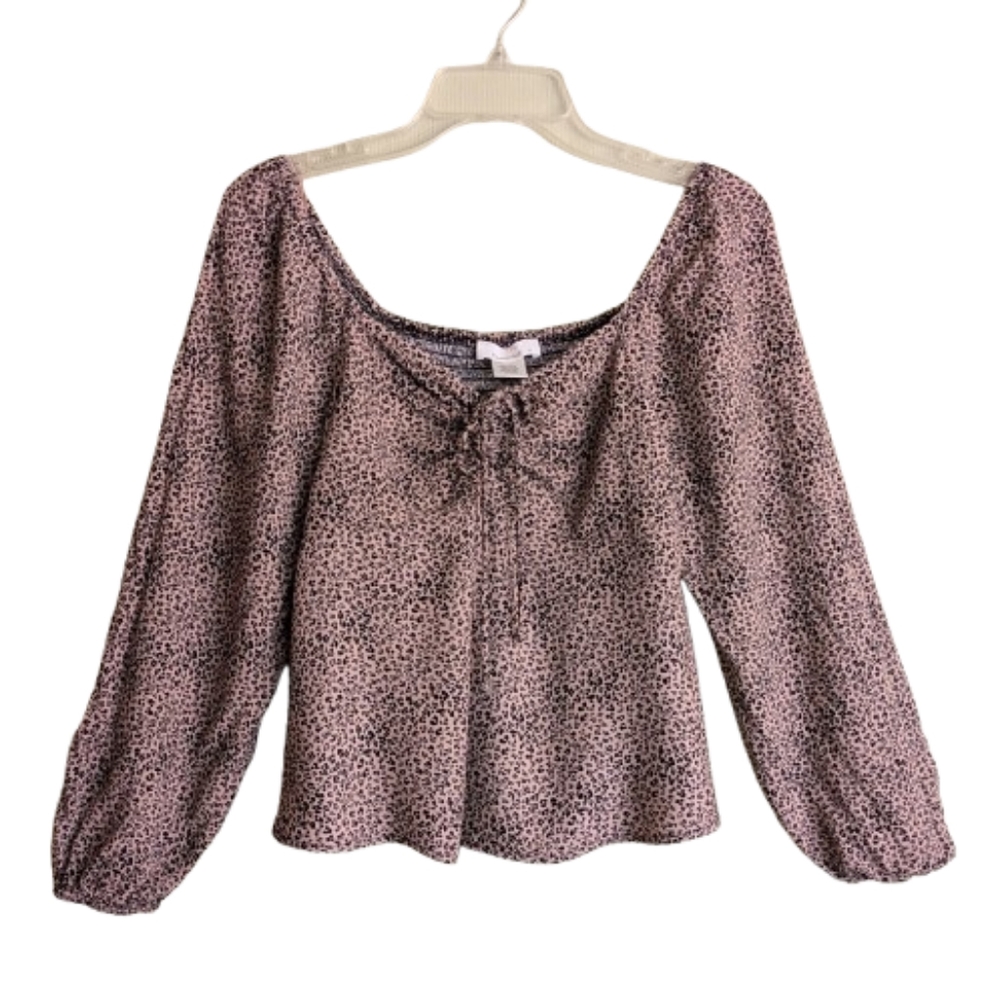 Urban Romantics Leopard Print Top Sweatheart Neckline Smocked Back Rayon Tan